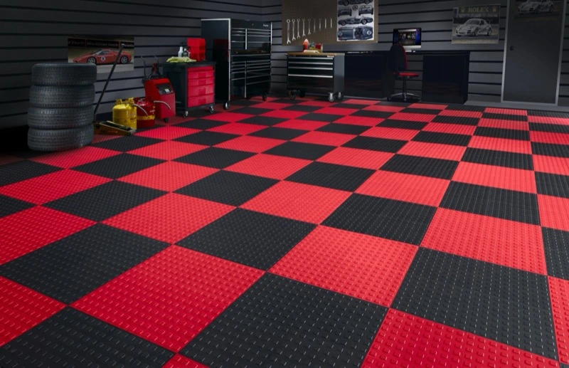 Garage after modular tiles installation